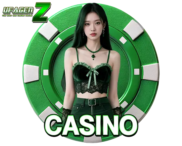 ไอคอน UFAGENZ CASINO พรีเซนเตอร์หญิงชุดเขียว คาสิโนสดออนไลน์ครบวงจร